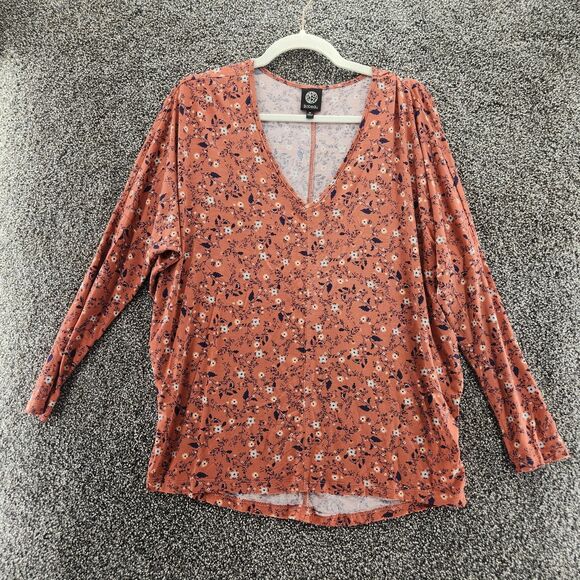 Bobeau medium salmon colored floral long sleeve blouse - Picture 1 of 8